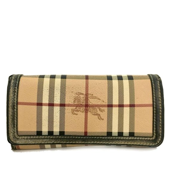 Burberry Nova Check Plaid w Knights and Pewter Leather XL Wallet w a Zip Closure - Picture 1 of 7
